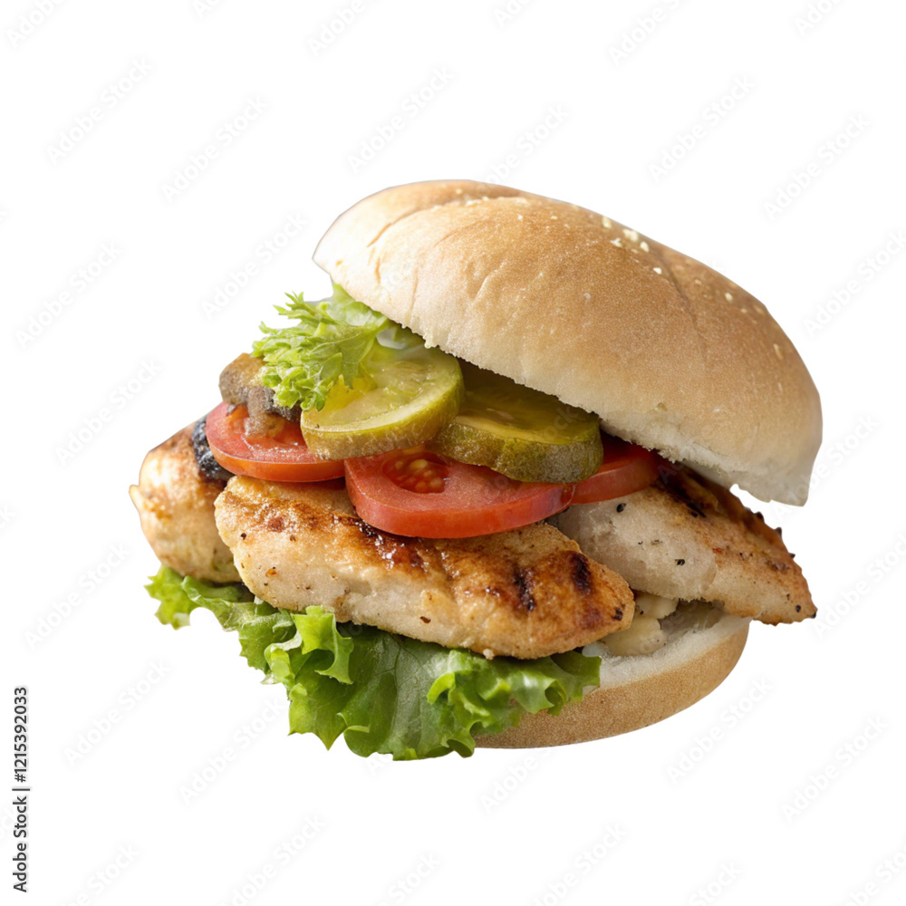 Chicken Sandwich on transparent background.