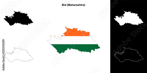 Bid district (Maharashtra) outline map set