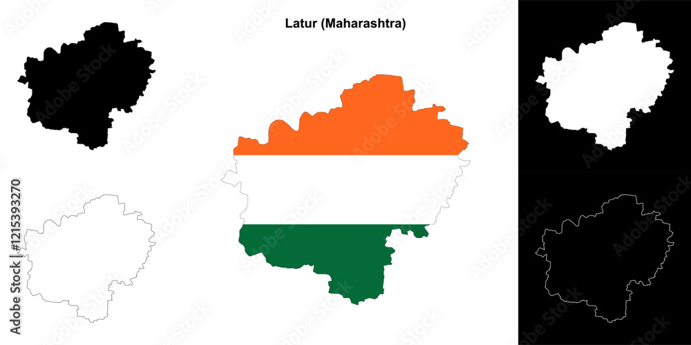 Fototapeta premium Latur district (Maharashtra) outline map set