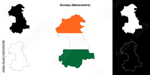 Gondiya district (Maharashtra) outline map set