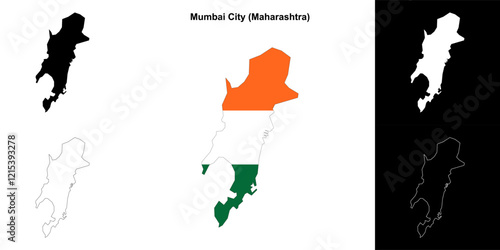 Mumbai City district (Maharashtra) outline map set