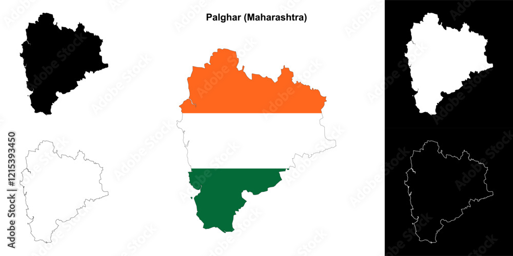 Fototapeta premium Palghar district (Maharashtra) outline map set