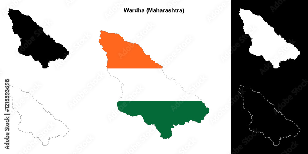 Fototapeta premium Wardha district (Maharashtra) outline map set