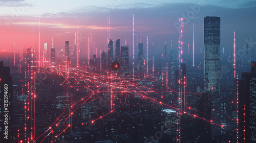 Wallpaper Mural Smart digital Innovation city with connection network reciprocity over the twilight cityscape. of future smart wireless digital city and social media networking systems that connects people with city
 Torontodigital.ca