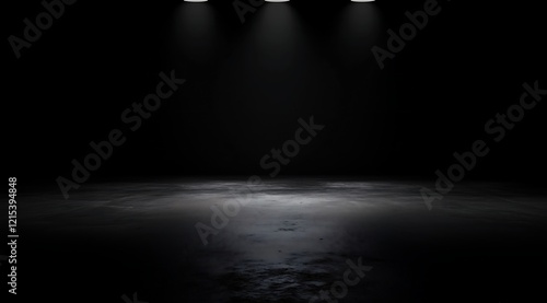Concrete Floor and Black Walls in a Dim Room, Illuminated by a Cinematic Glow from the Window
コンクリート床と黒い壁が特徴の薄暗い部屋、窓からのシネマティックな光が照らす.Generative AI