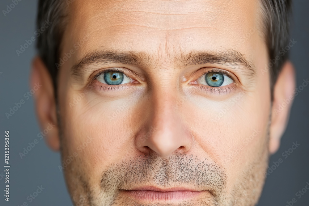 Obraz premium Man with striking blue eyes and gentle expression in close-up portrait
