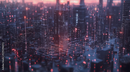 Wallpaper Mural Smart digital Innovation city with connection network reciprocity over the twilight cityscape. of future smart wireless digital city and social media networking systems that connects people with city
 Torontodigital.ca