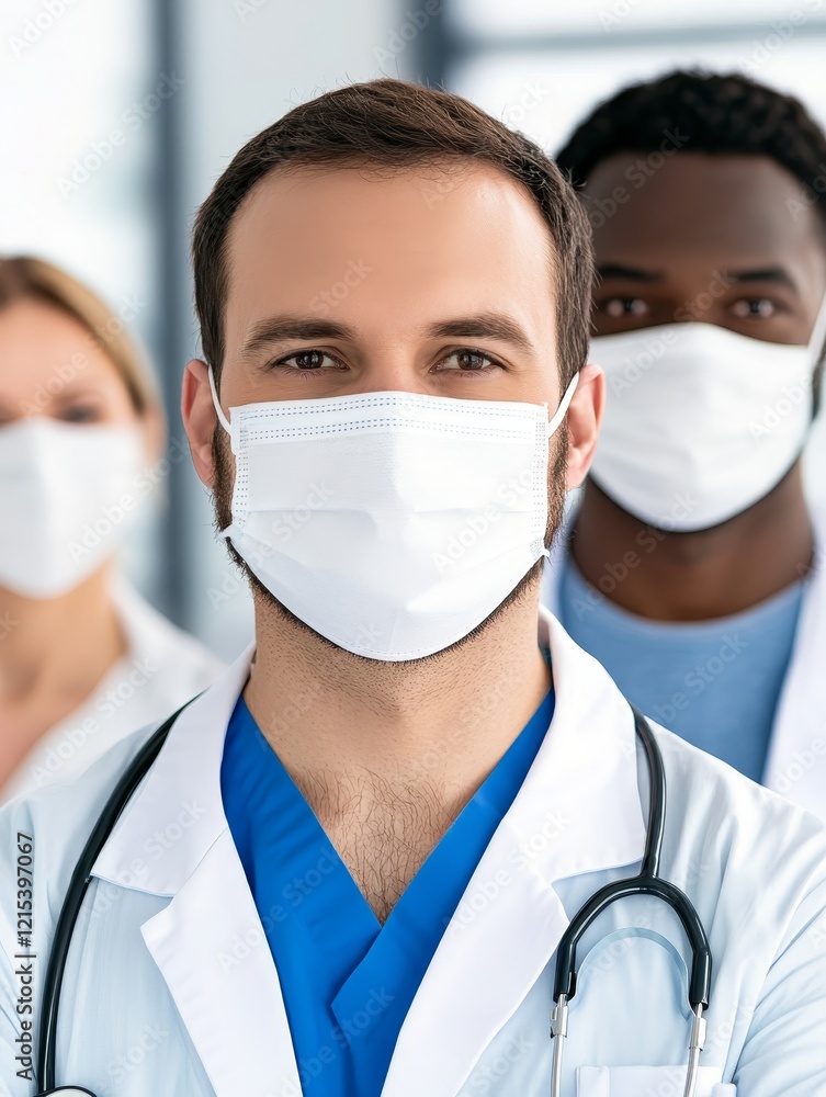 Doctors Teamwork Hospital Coronavirus - Dedicated medical professionals in a hospital setting, wearing masks, symbolize healthcare, teamwork, resilience, protection, and hope during a pandemic. Doctors Teamwork Hospital Coronavirus - Dedicated medical professionals in a hospital setting, wearing masks, symbolize healthcare, teamwork, resilience, protection, and hope during a pandemic.