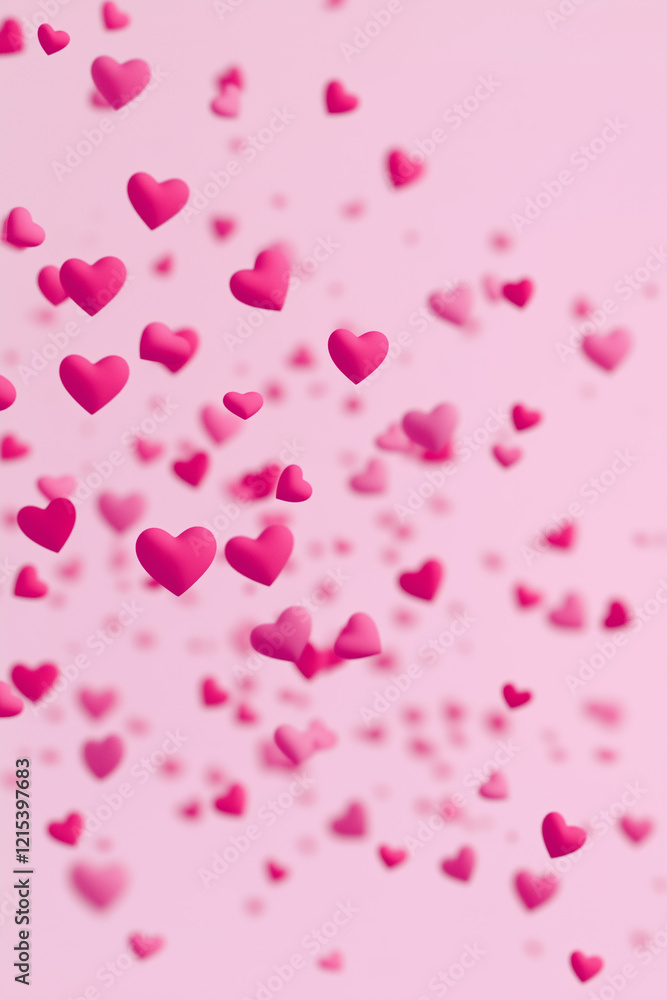 Floating red and pink hearts on pink background Valentine's day Floating red and pink hearts on pink background Valentine's day