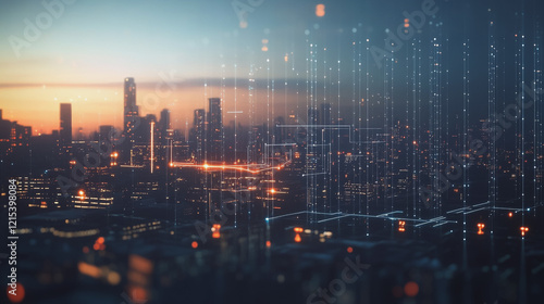 Wallpaper Mural Smart digital Innovation city with connection network reciprocity over the twilight cityscape. of future smart wireless digital city and social media networking systems that connects people with city
 Torontodigital.ca