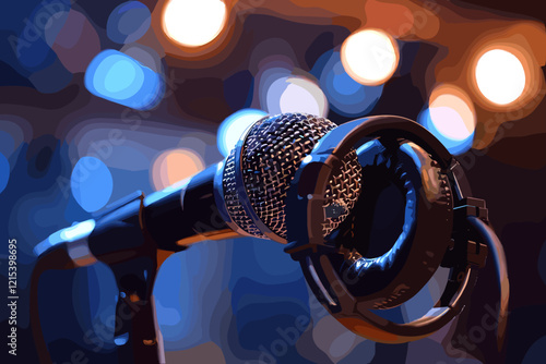 Close-up of Microphone and Headphones Used by Boxing Stadium Announcer