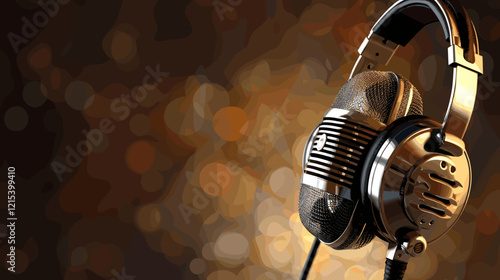 Close-up of Microphone and Headphones Used by Boxing Stadium Announcer