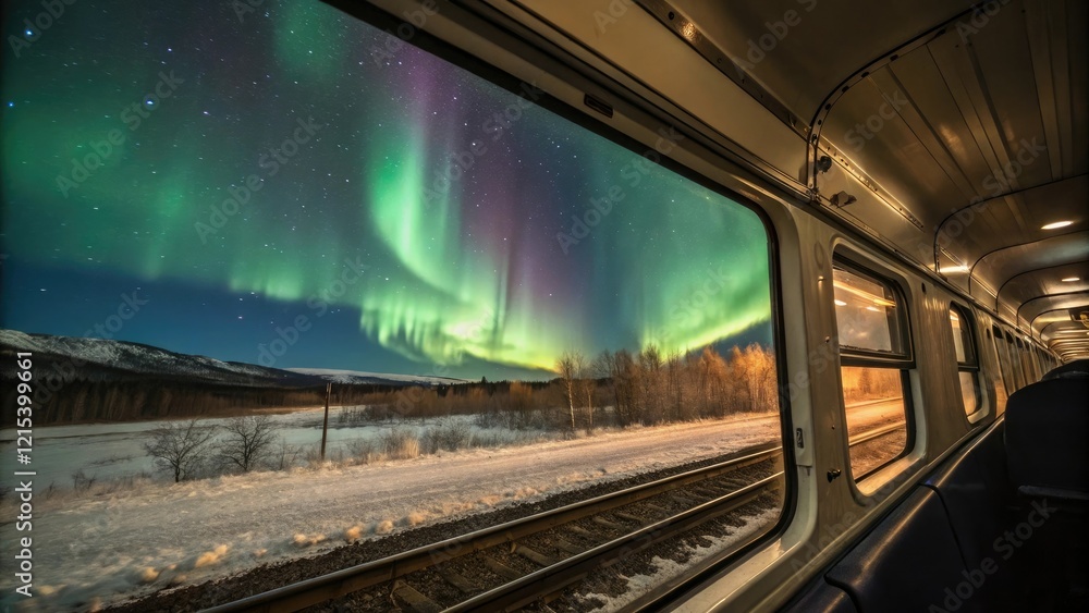 Coupe in train window captures stunning view of aurora borealis dancing across sky, natural, motion, sky, aurora Coupe in train window captures stunning view of aurora borealis dancing across sky, natural, motion, sky, aurora