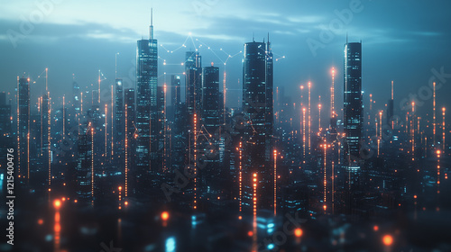 Wallpaper Mural Smart digital Innovation city with connection network reciprocity over the twilight cityscape. of future smart wireless digital city and social media networking systems that connects people with city
 Torontodigital.ca