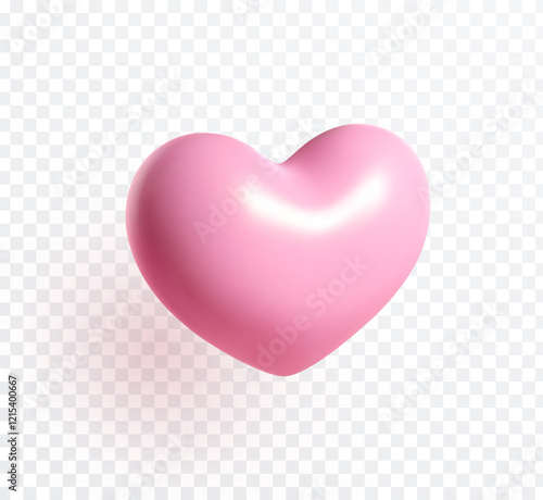 Valentines day love symbol isolated on transparent background. Vector  3d heart balloon. Pink shiny romantic sign. Wedding decoration element