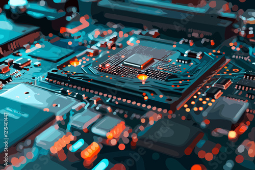 Close-up View of Laptop Components with Circuit Boards and Electronic Parts on Desk