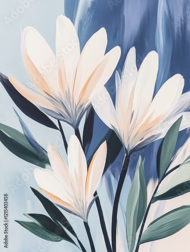 Elegant white flowers against a soft blue background showcasing vibrant artistic expression in floral design