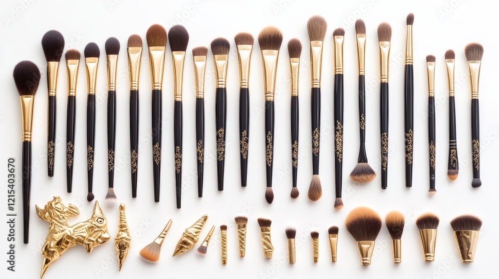 A Collection Of Elegant Makeup Brushes With Gold Accents A Collection Of Elegant Makeup Brushes With Gold Accents
