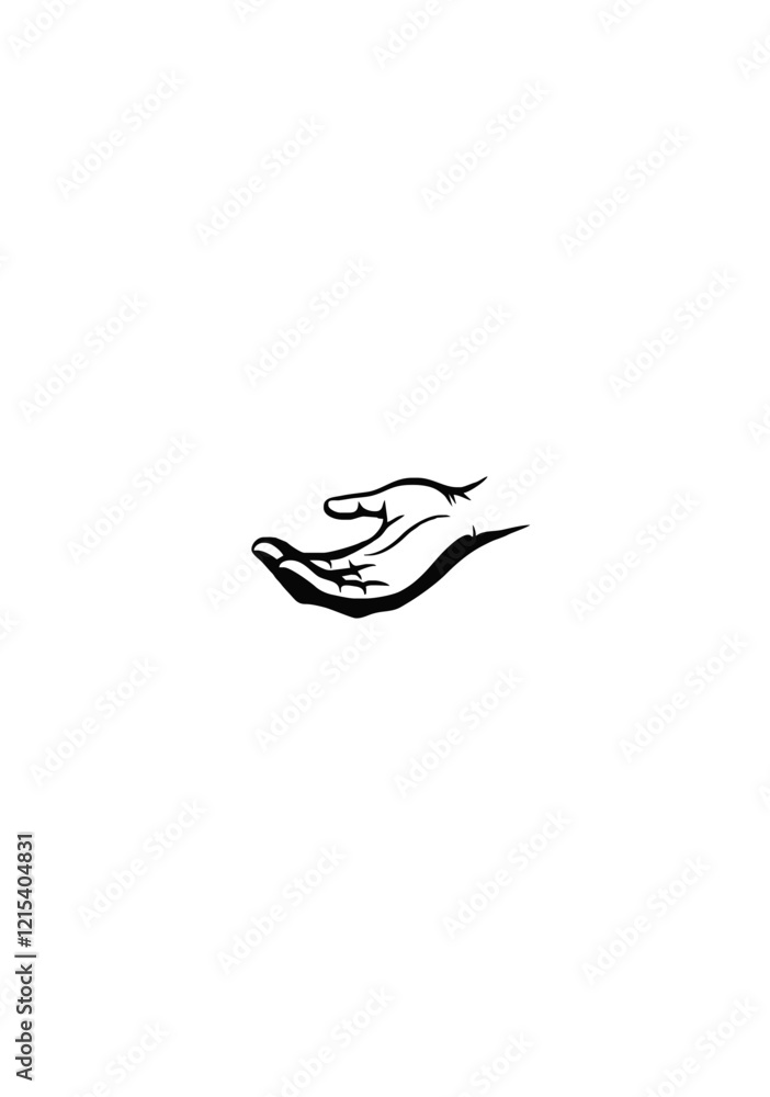 Naklejka premium Minimalist Vector Illustration of an Open Hand Gesture in Black and White Silhouette on Transparent Background