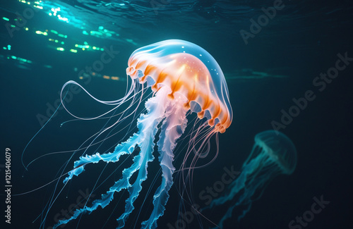 Abstract art of a glowing jellyfish