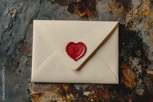 A simple beige envelope with a small, elegant red heart wax seal in the center, cutout on a transparent (PNG) background