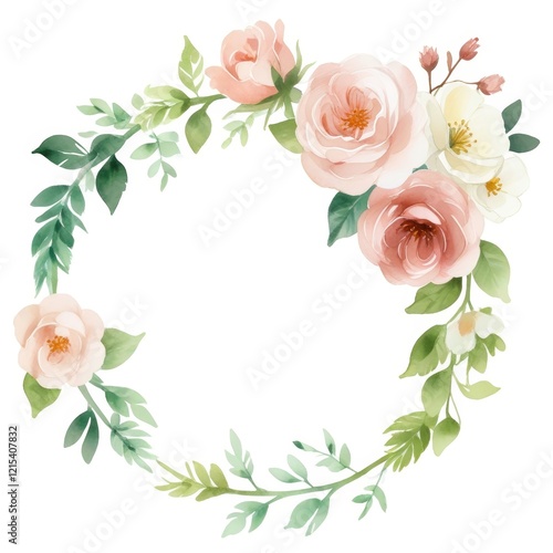 corona de flores estilo acuarela. tarjeta. rosas