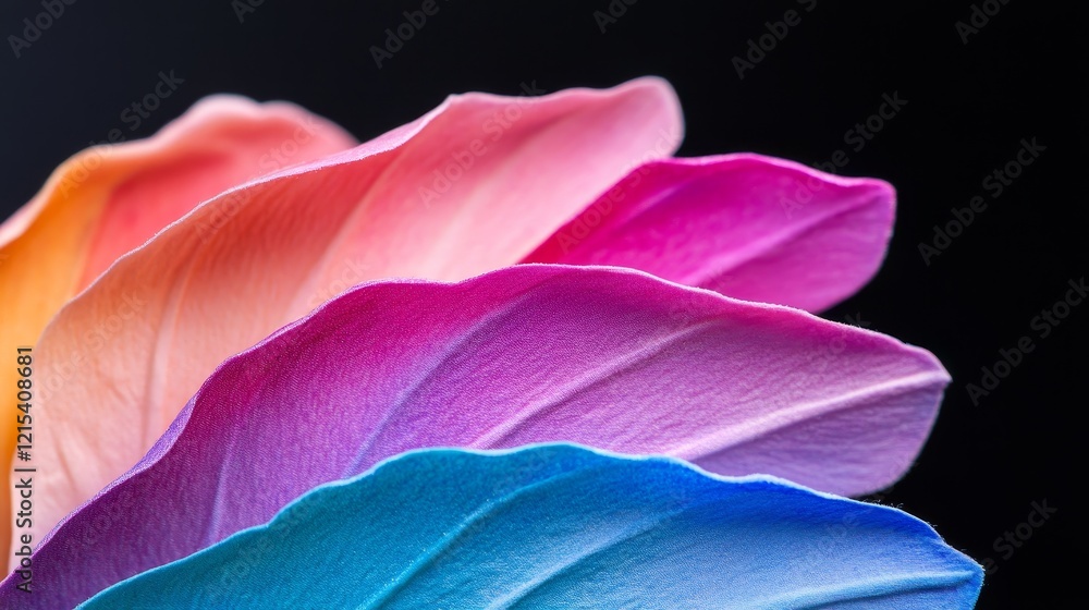 Rainbow Petals Abstract - Colorful petals arranged in a vibrant rainbow gradient, isolated on a black background. A visually striking image perfect for design projects. Rainbow Petals Abstract - Colorful petals arranged in a vibrant rainbow gradient, isolated on a black background. A visually striking image perfect for design projects.