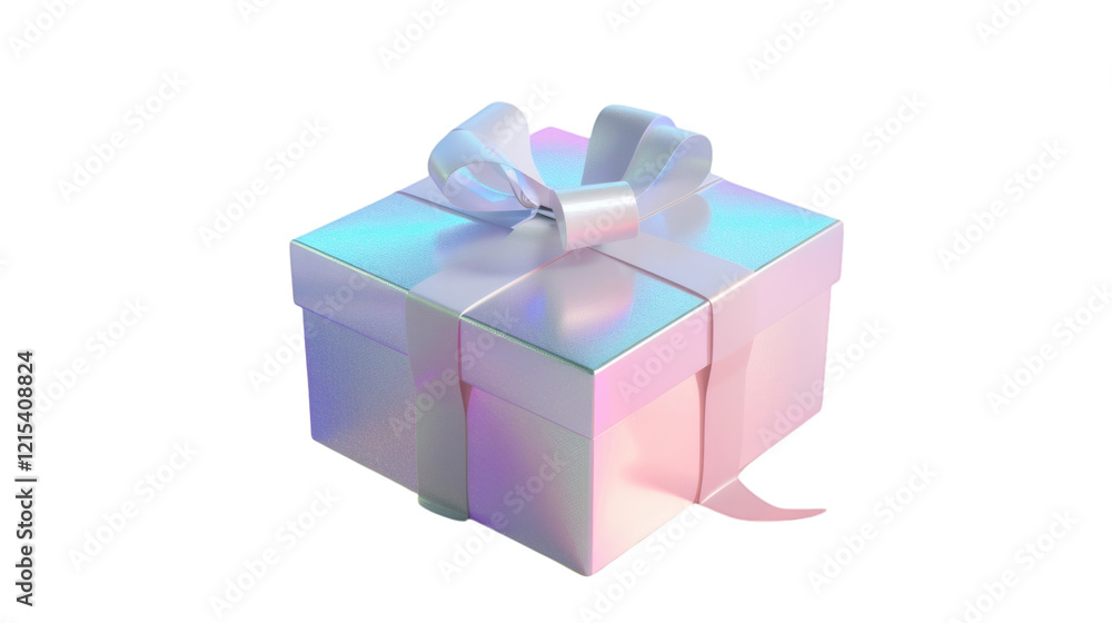 White gift box with a ribbon in a holographic style isolated on a white background 3D render White gift box with a ribbon in a holographic style isolated on a white background 3D render