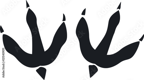 Pair of bird footprints isolated on white background, showing three toes and claws pointing forward