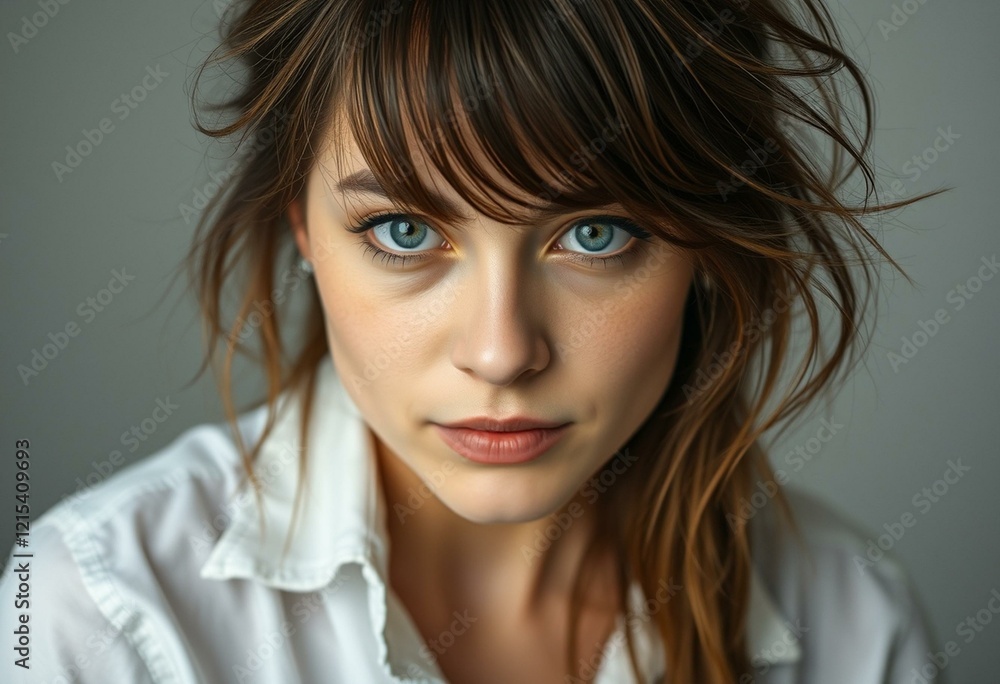 Portrait of a female with disheveled hair and casual attire Portrait of a female with disheveled hair and casual attire