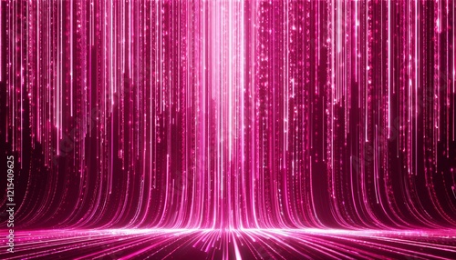 Glowing neon LED light pixels falling data down. abstract pink background. GENERATED WITH AI