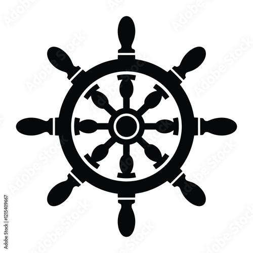 Ship wheel vector illustration. Maritime helm with classic design, encircled by a decorative frame. Perfect for nautical themes, logos, or marine related graphics.