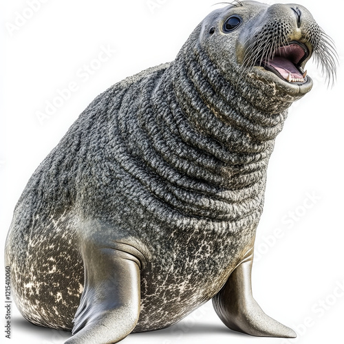 Young southern elephant seal pup, vocalizing, isolated. photo