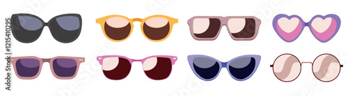 Set of fashionable sunglasses color vector illustration. modern eyeglasses flat vector