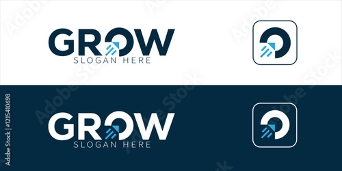 Modern Growth logo design wordmark. Abstract arrow shapes logo design in letter O graphic vector illustration. Symbol, icon, creative.