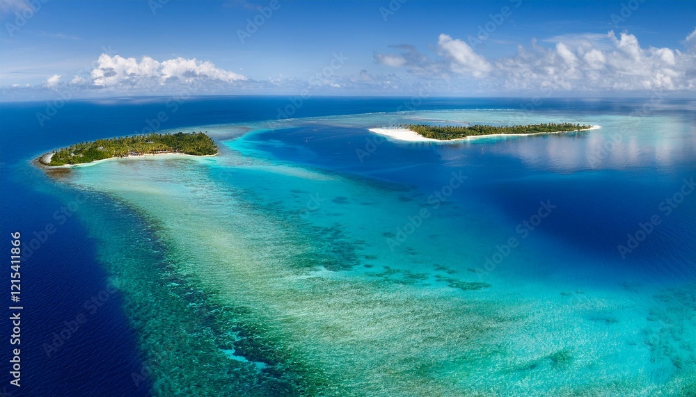 Obraz premium Generated image An aerial view of a crystal-clear turquoise ocean at midday, with vibrant coral reefs visible