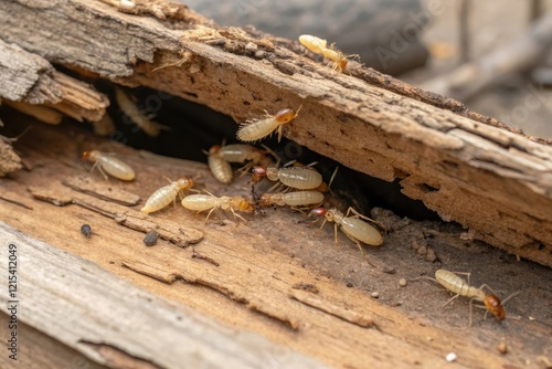 Drywood termite swarm emerging from dry wood, termites, wildlife photo