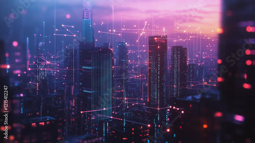 Wallpaper Mural Smart digital Innovation city with connection network reciprocity over the twilight cityscape. of future smart wireless digital city and social media networking systems that connects people with city Torontodigital.ca