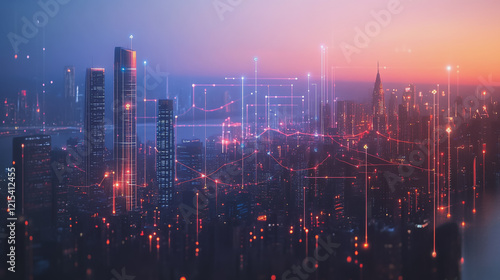 Wallpaper Mural Smart digital Innovation city with connection network reciprocity over the twilight cityscape. of future smart wireless digital city and social media networking systems that connects people with city Torontodigital.ca