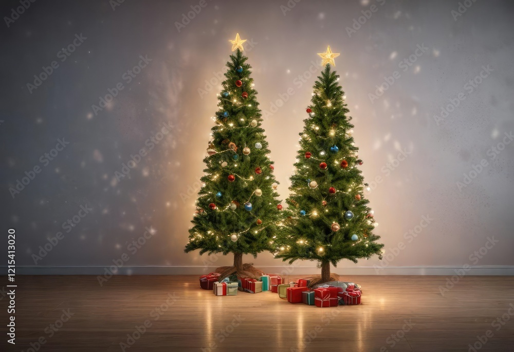 evergreen spruce Christmas tree decorated with fairy lights, evergreen, home decor, interior evergreen spruce Christmas tree decorated with fairy lights, evergreen, home decor, interior