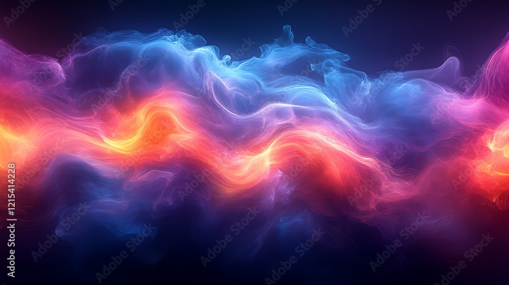 Obraz premium Neon colors illuminating dynamic glowing smoke wave formations illustration