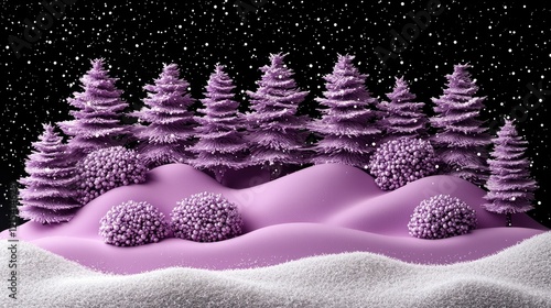 Lavender Winter Landscape with Snow Falling Softly photo