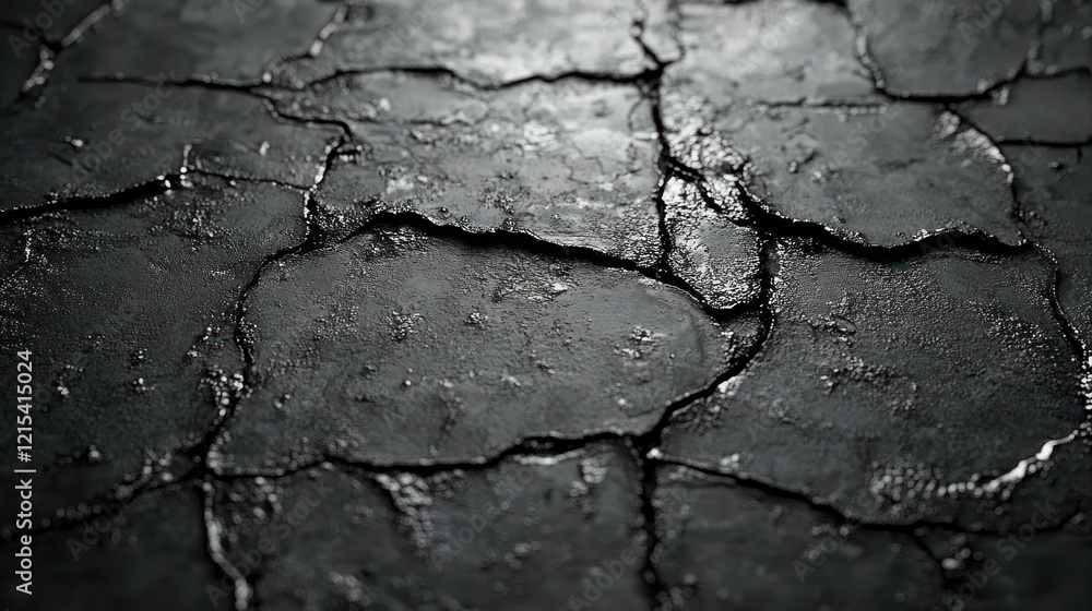 Fototapeta premium Cracked dark surface, texture background, studio shot, abstract design