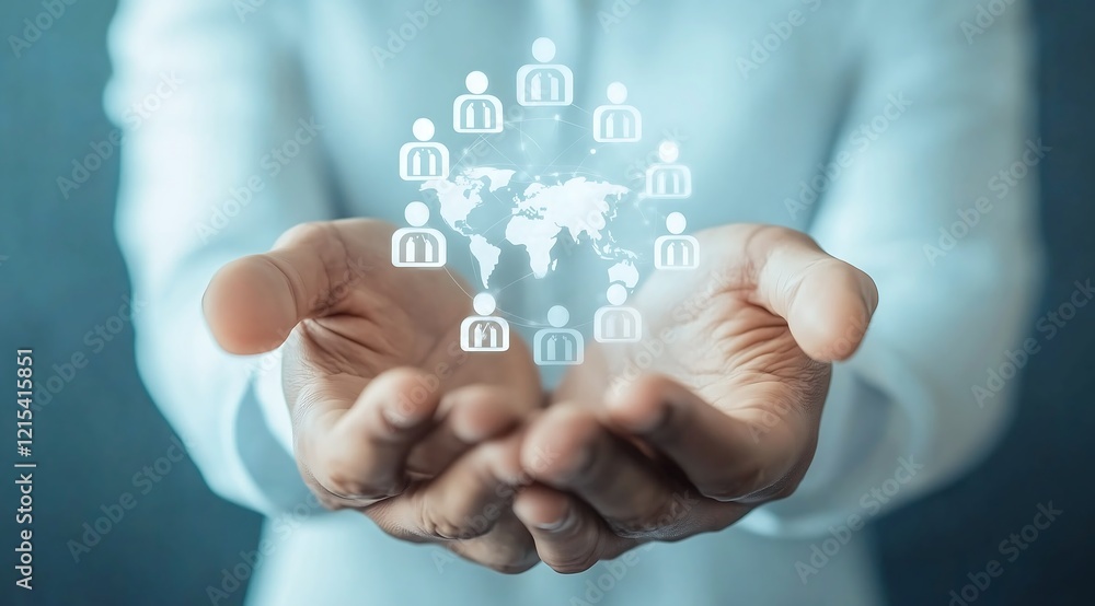 Executive Network Mastery: Manager Holding Glowing Human Icons,光る人間アイコンを持つマネージャーによるエグゼクティブネットワークの熟達.Generative AI Executive Network Mastery: Manager Holding Glowing Human Icons,光る人間アイコンを持つマネージャーによるエグゼクティブネットワークの熟達.Generative AI