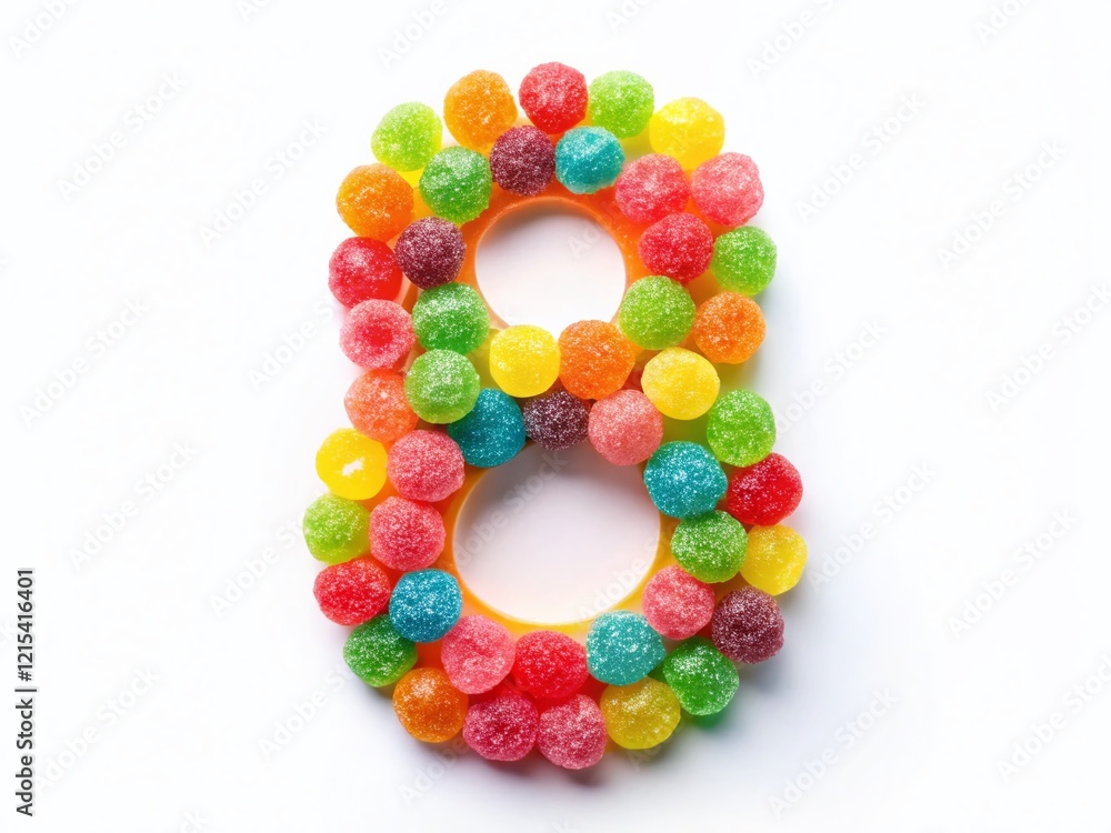 Panoramic View of Gummy Candy Number Eight on White Panoramic View of Gummy Candy Number Eight on White