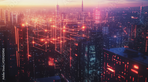 Wallpaper Mural Smart digital Innovation city with connection network reciprocity over the twilight cityscape. of future smart wireless digital city and social media networking systems that connects people with city Torontodigital.ca