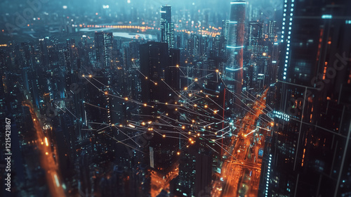 Wallpaper Mural Smart digital Innovation city with connection network reciprocity over the twilight cityscape. of future smart wireless digital city and social media networking systems that connects people with city Torontodigital.ca