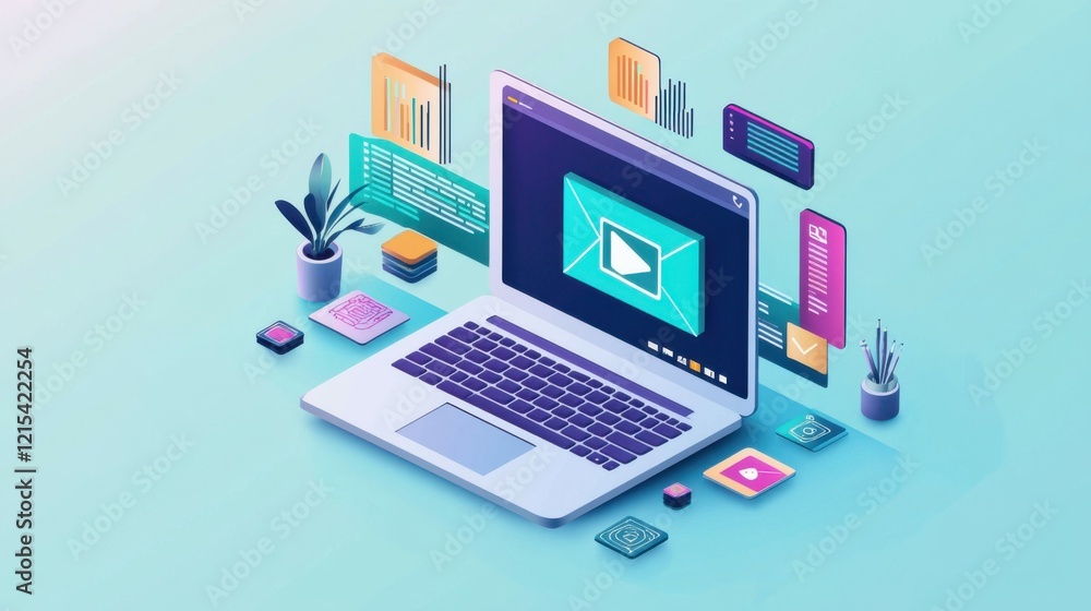 Laptop on coworking workplace with remote work interface. Laptop on coworking workplace with remote work interface.