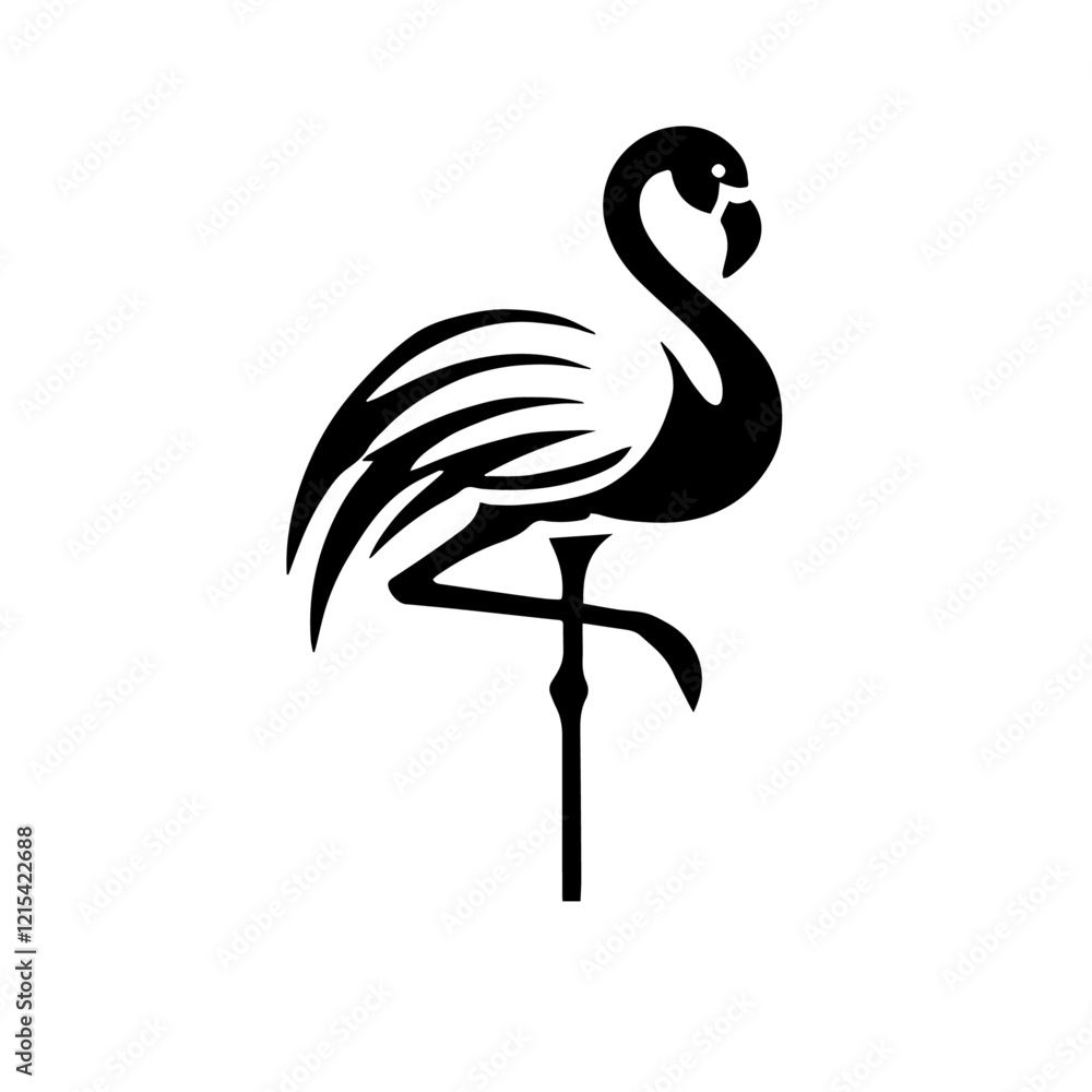 Fototapeta premium Elegant and Graceful Vector Silhouette of a Flamingo, Showcasing Its Long Legs and Distinctive Shape, Ideal for Tropical and Wildlife Illustrations, Isolated on a Crisp White Background