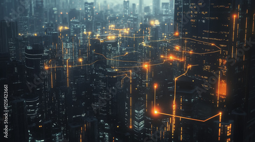 Wallpaper Mural Smart digital Innovation city with connection network reciprocity over the twilight cityscape. of future smart wireless digital city and social media networking systems that connects people with city Torontodigital.ca